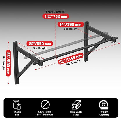 PAPABABE Wall Mounted Pull Up Bar, Chin Up Bar, Strength Training Pull-Up Bars Chin Up Bars for Home Gym