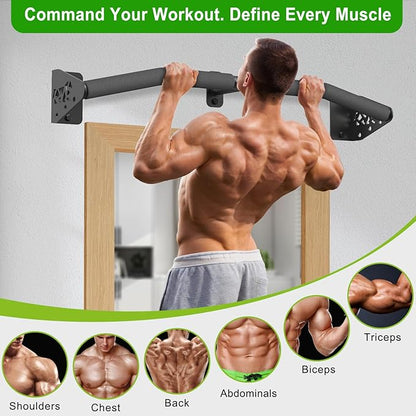 SELEWARE Heavy Duty Wall Mount Pull Up Bar, Joist Mount Chin Up Bar for Doorway, Sturdy Steel Construction, w/Resistance Band Hooks, Fits 32"/36" Wall Studs for Home Gym Strength Training