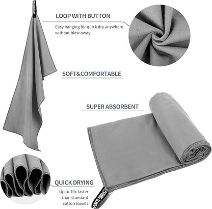 Microfiber Travel Towel, Soft Lightweight Quick Dry Towel, Super Absorbent Compact Travel & Sports & Beach Towels for Camping, Backpack, Gym, Swimming, Yoga, Hiking (XS:12"×24" -White Gray)