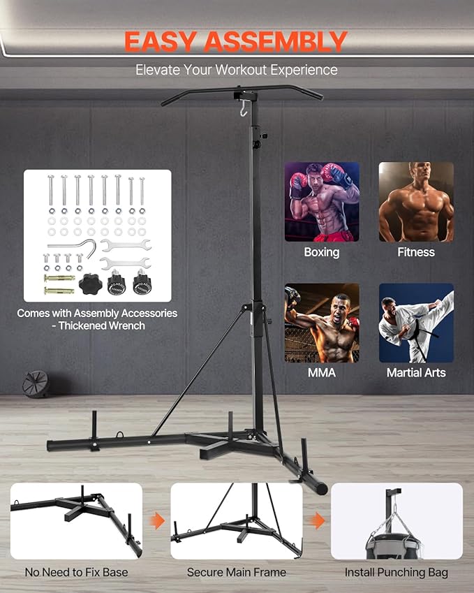 VEVOR 2 in 1 Punching Bag Stand, Steel Heavy Duty Workout Equipment,Freestanding Sandbag Rack,for Home Gym Fitness