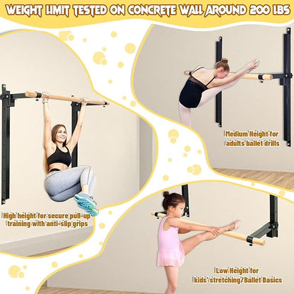 Height Adjustable Ballet Barre Foldable Ballet Bar Dance Training Barre,Wall Mount With Solid Beech Wood Bar,Home Fitness Equipment for Pull Up Stretching Never move or Shake
