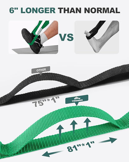 Trideer Stretching Strap with Loops & Leg Lifter, Non-Elastic PT-Style Physical Therapy Strap for Knee Replacement Rehab, Hamstring, Calf & Back Stretcher Mobility, Hip, Shoulder & Yoga