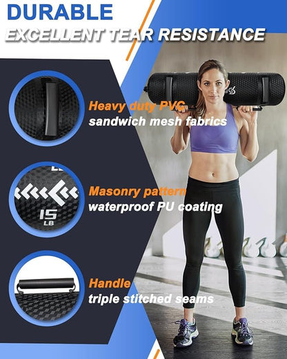 Aqua Bags for Workout 5-45lbs - Ultimate Core Water Weights Aqua Bag - Portable Stability Fitness -Stability, Core and Balance Training - Portable Fitness Equipment - Includes Three Bags
