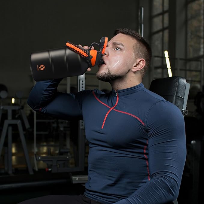 Fjbottle Insulated Half Gallon Water Bottle 64oz with Magnetic Lid,Stainless Steel Double-Wall Vacuum Leak Proof Sports Insulated Jug Keep Water Hot & Cold for Outdoor,Gym Blackorange