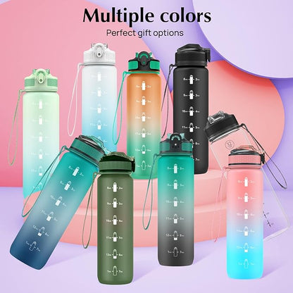 EYQ 32 oz Water Bottle with Time Marker, Carry Strap, Leak-Proof Tritan BPA-Free, Ensure You Drink Enough Water for Fitness, Gym, Camping, Outdoor Sports