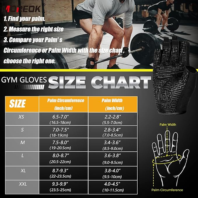 MOREOK Workout Gloves for Men/Women- [3/4 Finger] [Curved Open Back] Weight Lifting Gloves Gym Gloves for Weightlifting,Exercise,Training,Pull ups,Fitness and Rowing