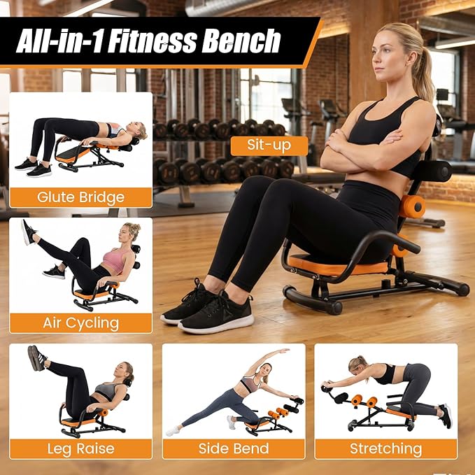 GYMAX Ab Machine, Adjustable Sit Up Exercise Equipment with Foam Roller & Handle, Multifunctional Workout Ab Trainer for Home Gym, Core Muscle Exercise Bench Press for Men Women