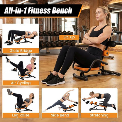 GYMAX Ab Machine, Adjustable Sit Up Exercise Equipment with Foam Roller & Handle, Multifunctional Workout Ab Trainer for Home Gym, Core Muscle Exercise Bench Press for Men Women