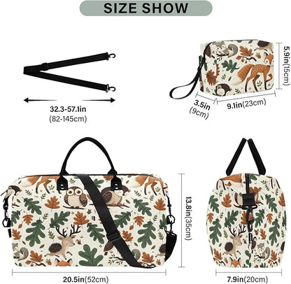 Weekender Bags Travel Duffel Gym Bag Carry on Overnight Tote Bag with Toiletry Bag for Airplane Travel Trip Gym Yoga (Woodland Forest Animals Fox)