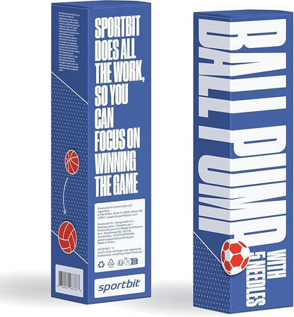 SPORTBIT Ball Pump for Sports Balls - Push & Pull Inflating System - Hand Pump for All Exercise Balls - Volleyball Pump, Basketball Inflator, Football & Soccer Ball Air Pump - Goes with 5 Needles Set