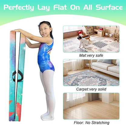 8FT Folding Balance Beam -Gymnastics Floor Beam -Gymnastics Equipment for Kids,Wood core- Anti-Slip Bottom and Carrying Bag for Home