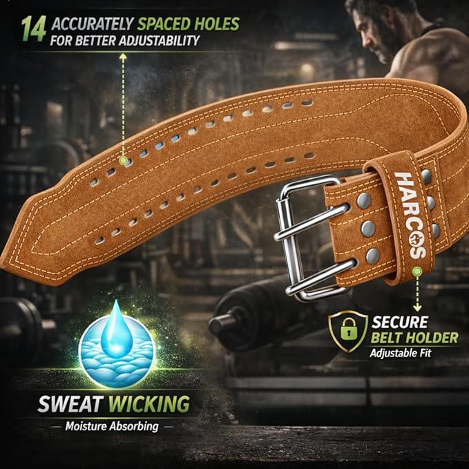 Harcos USPA/IPL Competition Approved 8mm Leather Weightlifting Belt for Men and Women - Heavy Duty Gym Belt for Lifting, Squats, Deadlifts, Powerlifting, Back Support IPF for Fitness Workout