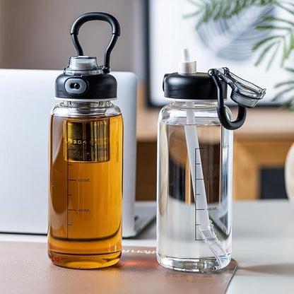34oz Glass Water Bottle with Straw, Infuser & Protective Sleeve, BPA-Free Large Capacity drinking bottles for Hot or Cold Drinks, Perfect for Gym, Home & Office (34oz 1PCS)