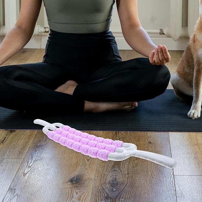 Textured Muscle Massage Roller Stick for Back and Body, Portable Deep Tissue Massage Tool with Three-Row Curved Design, Purple, – for Muscle Relaxation and Fitness
