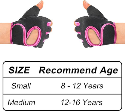 Luwint Kids Fingerless Workout Gloves - Anti-Slip Fitness Mitten for Children Cycling Yoga Weightlifting, 1 Pair