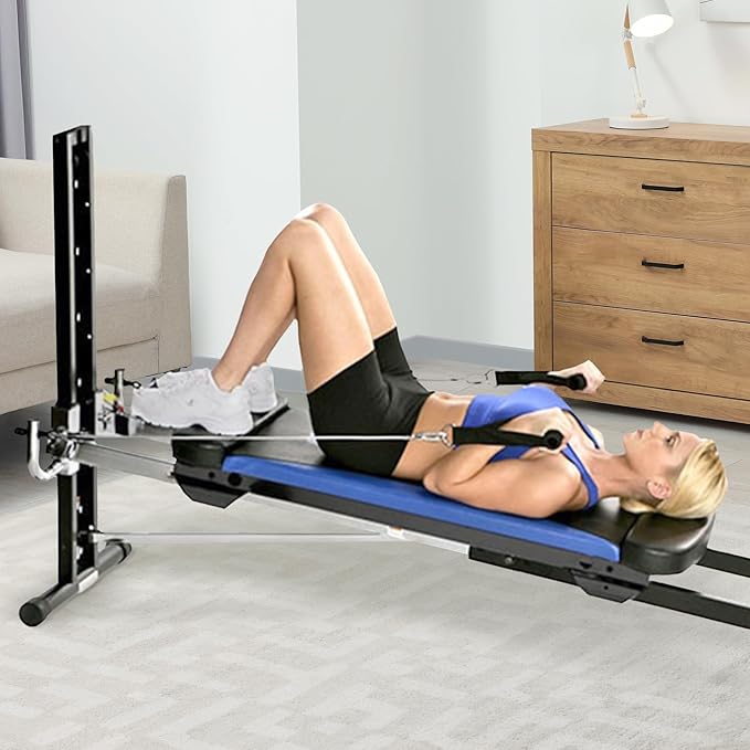 Total Gym Home Workout Machine, XLS Exercise Equipment w/ Squat Stand, Leg Pull & Ankle Cuffs - Adjustable and Portable Fitness Machine for Body Weight Training
