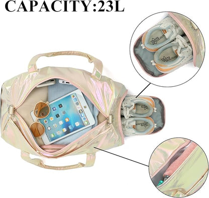 LEDAOU Gym Bag Sports Duffle Bags with Wet Pocket Weekender Overnight Bag with Shoe Compartment and Air Hole for Girls Kids Women Foldable Travel Bags