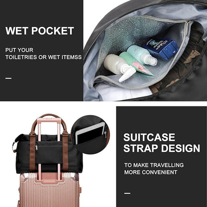 Womens travel bags, weekender carry on for women, sports Gym Bag, workout duffel bag, overnight shoulder Bag fit 15.6 inch Laptop (Large, Black)