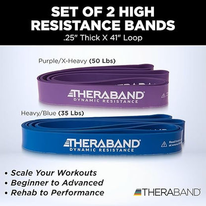 THERABAND High Resistance Bands, Set of 2 Elastic Super Bands for Improving Flexibility, Injury Rehab, & Full Body Workouts, Stretch Bands for Lifting, 1 Light & 1 Medium Band, Multi