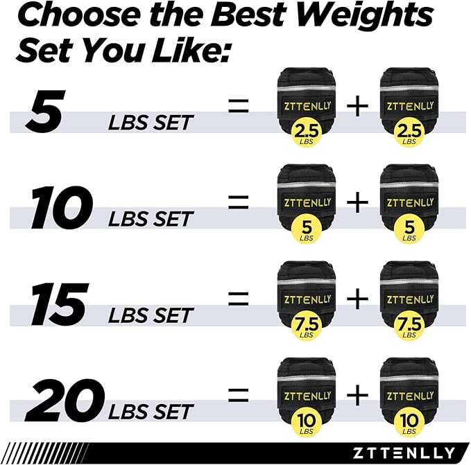 Adjustable Ankle Weights 1-5/10/15/20LBS Pair with Carry Bag - Breathable Fabrics, Reflective Trim - Strength Training Leg Wrist Arm Ankle Walking Weights Sets for Women Men Kids