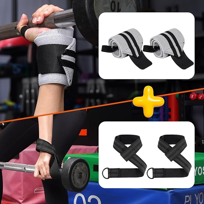 Lifting Straps and Wrist Wraps, 24" Lifting Wrist Straps Padded Neoprene for Weightlifting, Powerlifting, Deadlifts 18" Weightlifting Wrist Wraps with Heavy Duty Thumb Loop for Strength Training, Bodybuilding