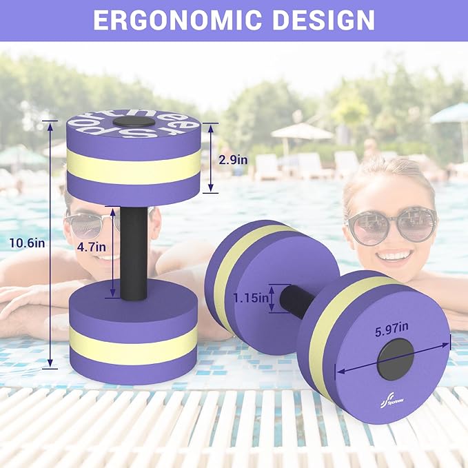 Sportneer Water Weights Aquatic Exercise Dumbbells Water Dumbbell Aerobics Workouts Set of 2 EVA Foam Pool Weights Dumbbells Set Aqua Fitness Barbells Equipment for Water Aerobics Weight Loss