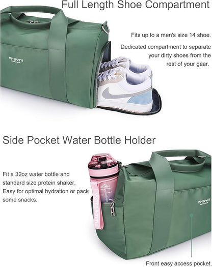 Gym Bag for Women Girls with Shoe Compartment & Wet Pocket - Duffle Bag for Travel Sports Fitness Workout Athletic, 19"-Medium, Olive Green