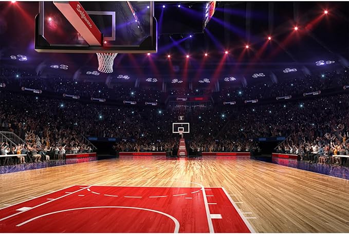 Basketball Backdrop Basketball Court Stadium Stage Photography Background Stadium Lights Fans Sport Arena Background Sports Party Background Basketball Decorations Birthday Banner Props 20x10ft