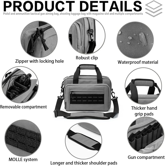 VEAGIA Range Bag,Pistol Case,Gun Range Bags For Handguns And Ammo Pouch 2 Pistols Soft Carrying Shooting Bag