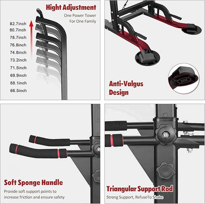 Power Tower Pull Up Bar for Home Gym, Multi Functional Pull Up Bar Stand Dip Bar Station, Adjustable Height Workout Dip Station Strength Training Fitness Equipment