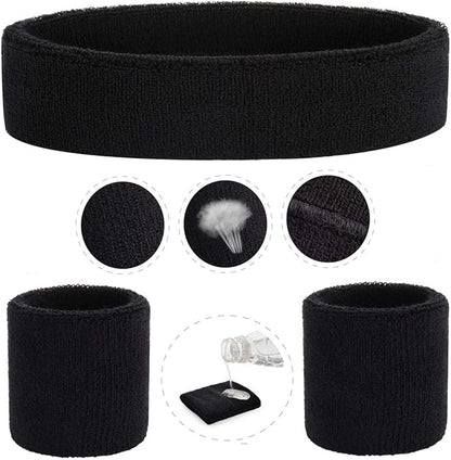 ONUPGO Sweatband Set Sports Headband Wristband Set Sweatbands Terry Cloth Wristband Wrist Sweatband Headbands Moisture Wicking Sweat Absorbing Head Band