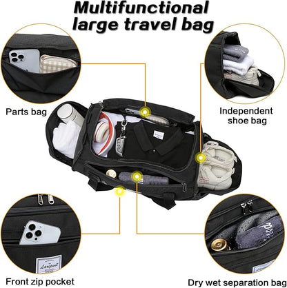 Laripwit Travel Duffle Bag for men 40L Medium Sports Gym Bag with Wet Pocket & Shoes Compartment Weekender Overnight Backpack for Traveling Duffel Bag Backpack for Women, Black
