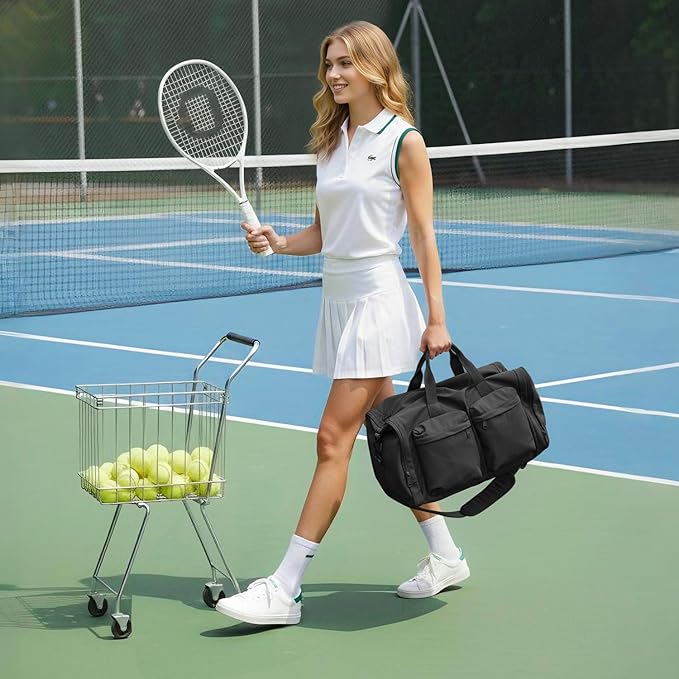 Aji Black Foldable Gym Bag for Women Men with Shoes Compartment, 3 in 1 Carry on Travel Duffel Bags with Trolley Sleeve, Lightweight & Water Resistant Gym Bag for Travel, Sports, Fitness&Workout