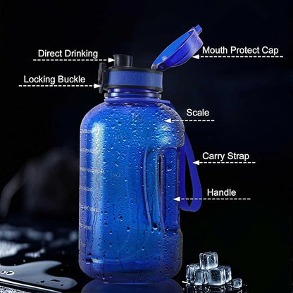 GEMFUL 2L Leak Proof Water Bottle with Handle 64oz Large Gym Jug Time Marker No Straw BPA Free Motivational for Men & Women (Royal Blue)