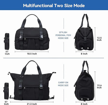 Gym Bag with Yoga Mat Holders, Carry On for Pilates Women & Men with Laptop & Shoe Compartment Large Duffle Travel Weekender Tote with Key Ring Clip Personal Item Workout, Easy to Clean - Black