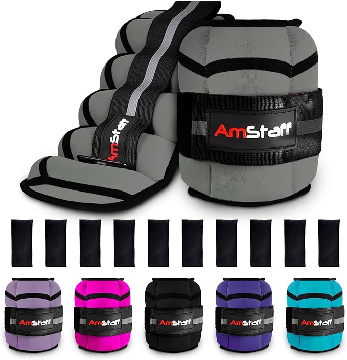 AmStaff Fitness Adjustable Ankle Weights 1 Pair 2 4 6 8 10 Lbs Leg Weight Straps for Strength Training, Walking, Jogging, Running, and Fitness Workouts – 1-5 lbs Each Ankle, 10 lbs Pair Set