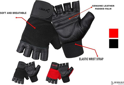 Deckra Weight Lifting Gloves Genuine Leather Padded Palm Gym Workout Fitness Gloves Built in Wrist Support Long Velcro