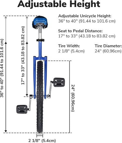 AW 16/18/20/24 Inch Wheel Outdoor Unicycle Adjustable Seat Exercise Bicycle Fit Adults Kids Outdoor Sports Fitness Exercise, for Choice