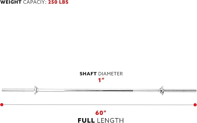 Sunny Health & Fitness 60-Inch Chrome Barbell Bar or High-Density Foam Barbell Pad – Strength Training Gear for Squats, Deadlifts, Hip Thrusts, Bench Press, Lunges & Full-Body Home Gym Workouts