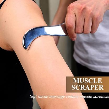 FeelFree Sport Stainless Steel Guasha Scraping Massage Tool-Muscle Scraper Tool for Soft Tissue, Physical Therapy for Back, Legs, Arms, Neck, Shoulder (A)