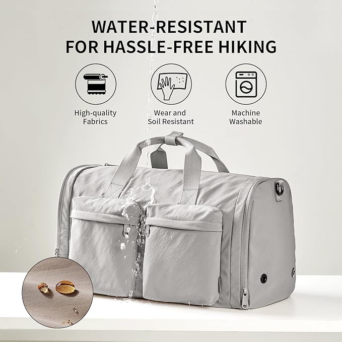 Aji Foldable Travel Duffel Bag for Women with Shoes Compartment, 3 in 1 Carry on Gym Bag with Removable Dry Wet Bag, Lightweight&Water Resistant Duffel Bag for Travel,Sports&Workout, Elegant Gray