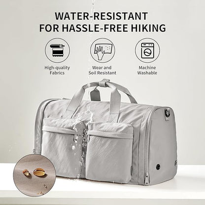 Aji Foldable Travel Duffel Bag for Women with Shoes Compartment, 3 in 1 Carry on Gym Bag with Removable Dry Wet Bag, Lightweight&Water Resistant Duffel Bag for Travel,Sports&Workout, Elegant Gray