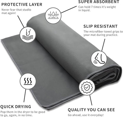MIAOMIAO Non-Slip Hot Yoga Towel Set,Super Absorbent Microfiber in, 24.5" x 72" - Anti-Slip, Injury Free Design for Pilates, Yoga Mats, Exercise, and Fitness Gear