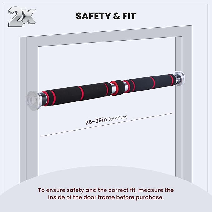 Door Chin Up Door Bar Home Gym - Pull Up - Adjustable Fits Residential Doorways - Supports Up to 300 Pounds - Easy to Mount - Build Upper Body Strength at Home Pump Biceps, Triceps, Lats