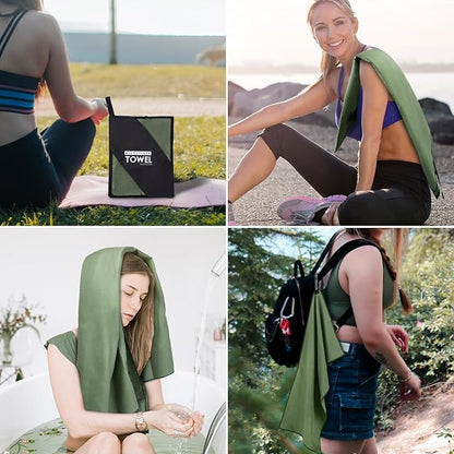 Microfiber Travel Towel, Soft Lightweight Quick Dry Towel, Super Absorbent Compact Travel & Sports & Beach Towels for Camping, Backpack, Gym, Swimming, Yoga, Hiking (XS:12"×24" -Olive Green)