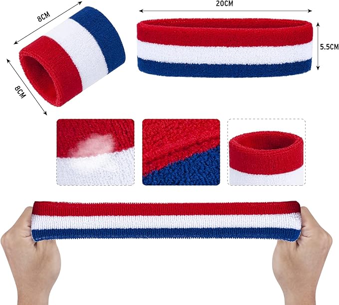 Sweatbands Headband and Wrist Set, Cotton Sweat Band for Athletic Men and Women, Sweatbands Sports Headbands for Working Out, Running, Basketball, Tennis, Yoga