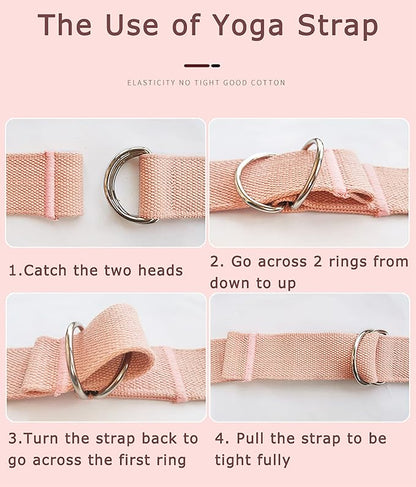 8ft 240g Super Thick Fitness Yoga Strap for Stretching, 3 Color Pure Cotton Durable Fitness Belt Bands Exercise Safe Adjustable D-Ring Buckle Gym Press Rope, Physical Therapy Tools