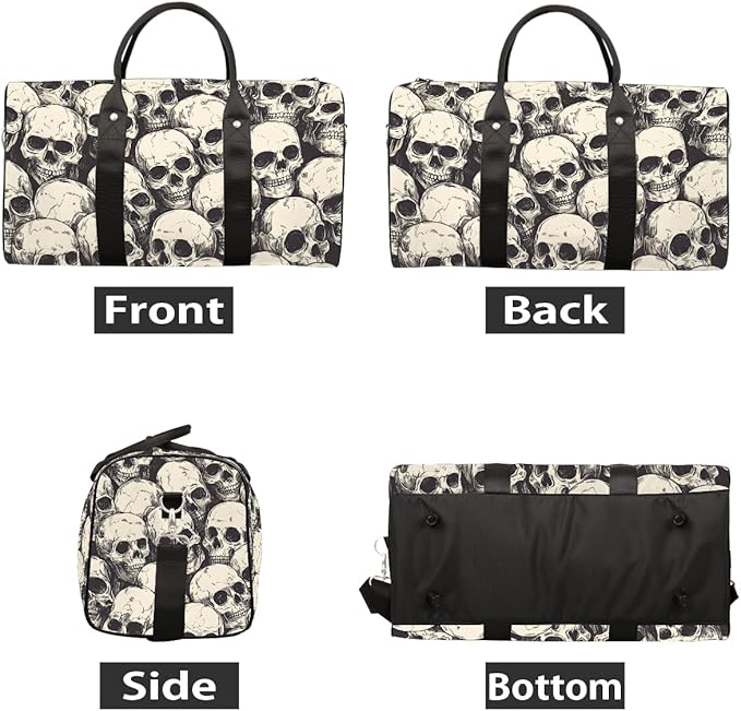 Travel Duffel Bag Gothic Vintage Skull Waterproof Sport Gym Bag Foldable Travel Bag Overnight Bag Weekender Bag Handbag Sports Duffle Bags for Girls Women Men Boys