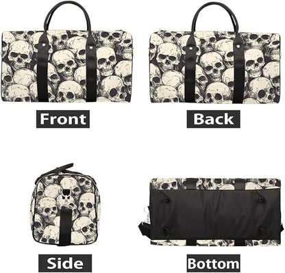 Travel Duffel Bag Gothic Vintage Skull Waterproof Sport Gym Bag Foldable Travel Bag Overnight Bag Weekender Bag Handbag Sports Duffle Bags for Girls Women Men Boys