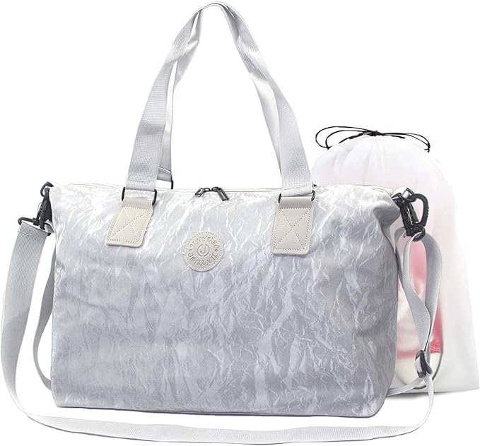 Gym Bag for Men & Women with Shoe Wet Bag - Waterproof Duffle Bag for Travel, Sports, Fitness & Workout (Light Gray)